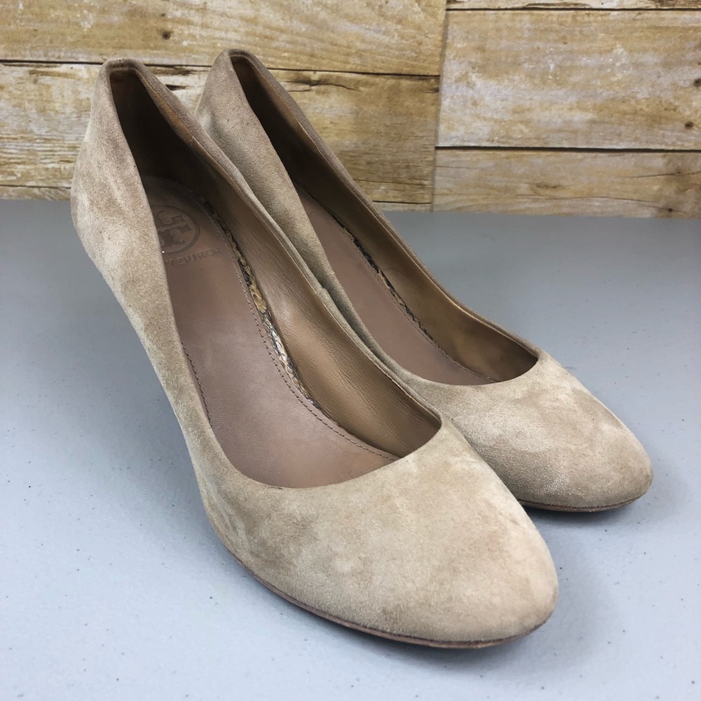 Tory Burch Soft Suede Heels Marbel Snake Size 8